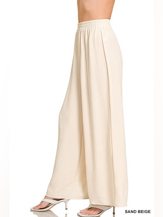 Zenana Outfitters Pants - Zenana Sand Beige Woven Airflow Elastic Waistband Pants